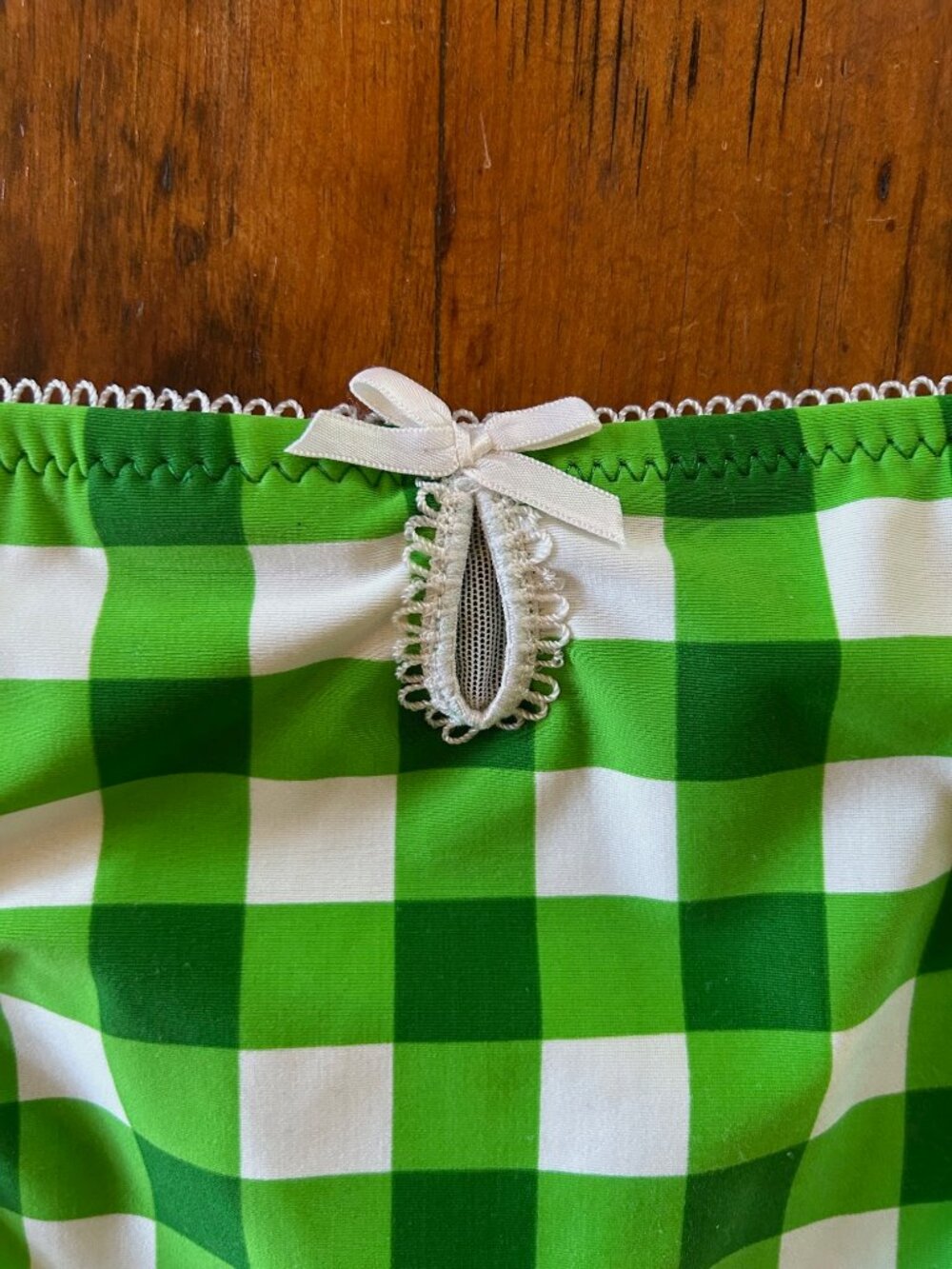 Vintage Betsey Johnson Green Gingham Strapless Halter Bikini Set - Picture 6 of 9